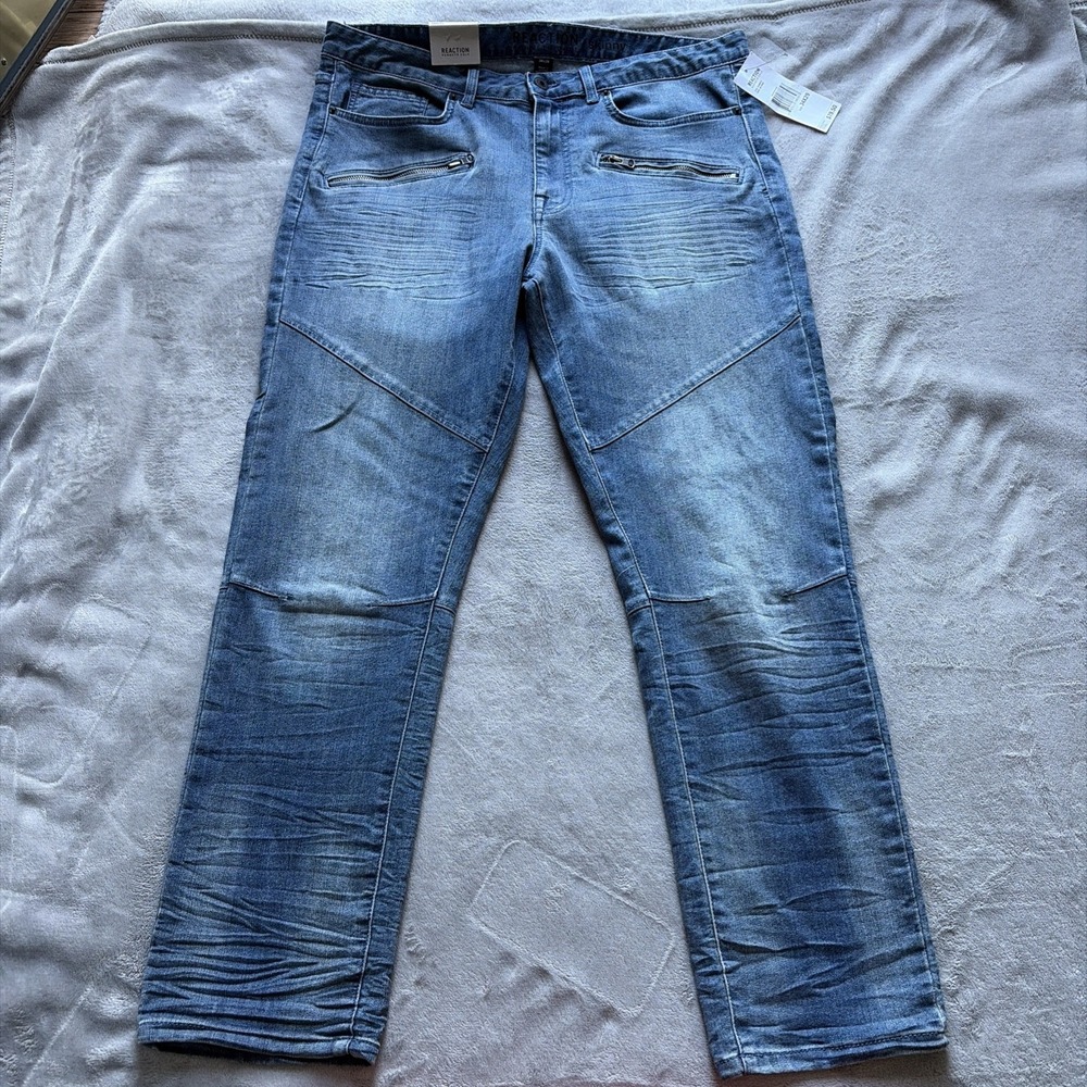Kenneth Cole Jeans Men's Size 34x29 Skinny Blue Denim Comfort Stretch Zip - NWT